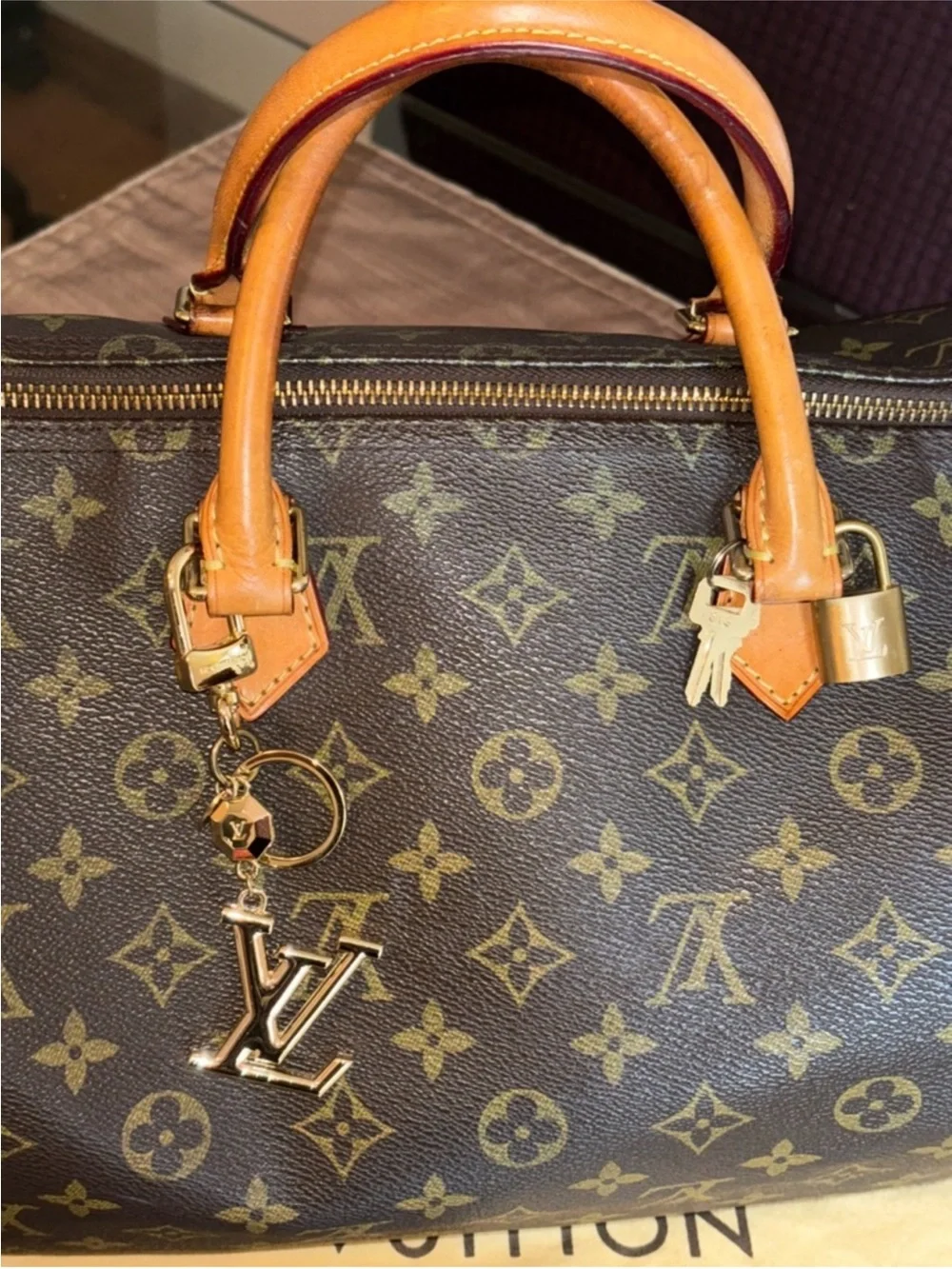 Louis Vuitton Monogram Canvas Satchel with Pink-Accented Handle Scarf